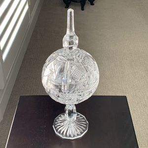 Vintage Tall Cut Crystal Pedestal Covered Candy Dish